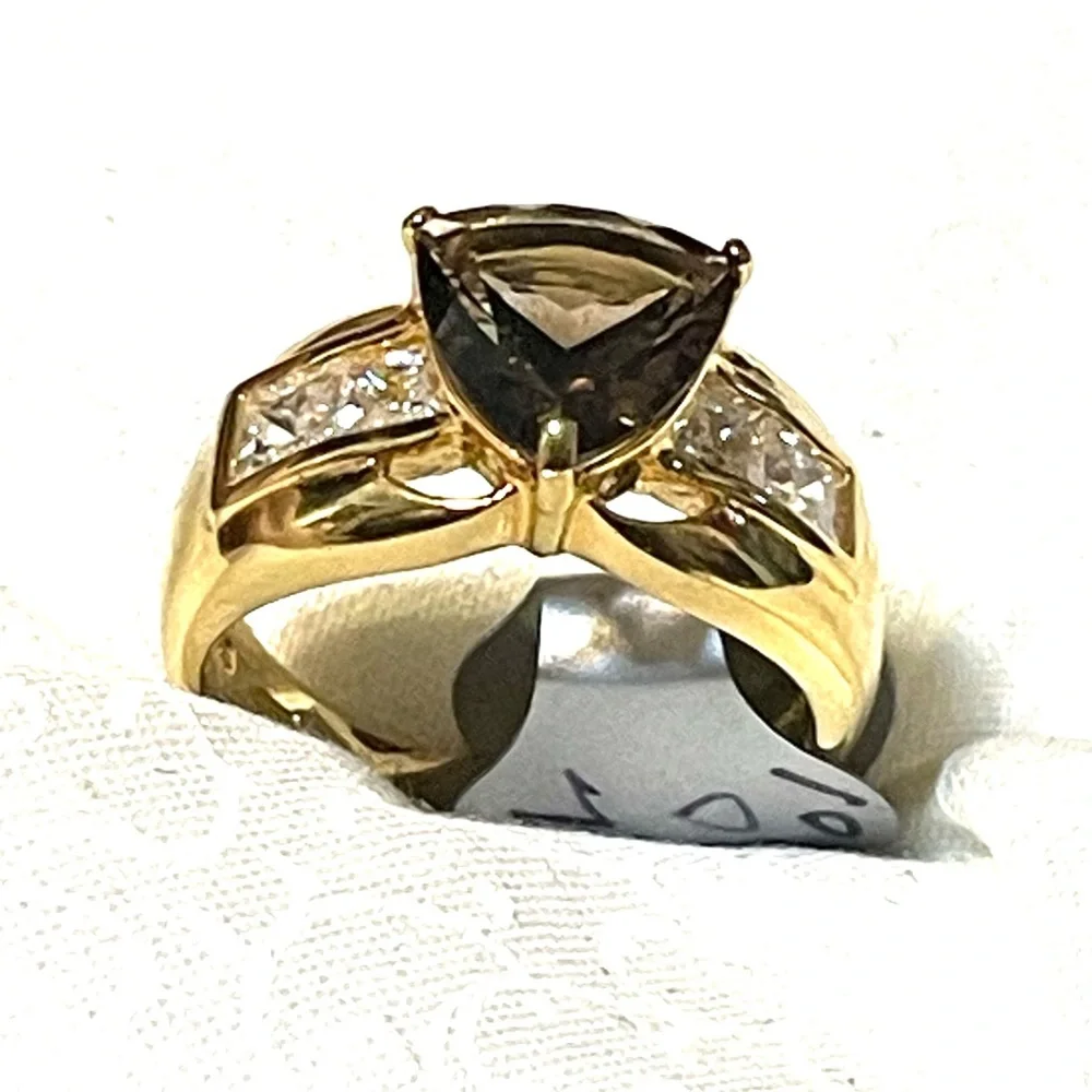 Gold Washed Smoky Quartz Ring sz 10 cat. R601